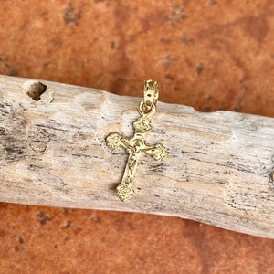14KT Yellow Gold Crucifix Cross Detailed MINI Size Pendant Charm NEW Tiny 17MM
