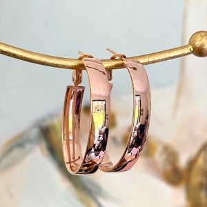 14KT Rose Gold Rounded 7mm Wide Oval Omega Back Hoop Earrings NEW 39mm Large Size Statement Hoops