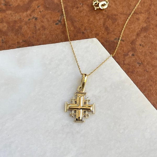 10KT Yellow Gold Jerusalem Cross Small Pendant Charm Chain Necklace NEW Various Lengths