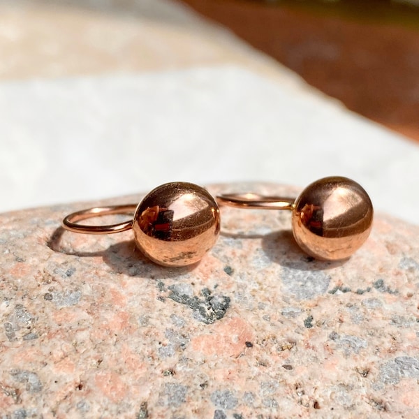 14KT Rose Gold Polished Half Ball Earring Euro-Wire w/ Clasp NEW 8mm Lever Back