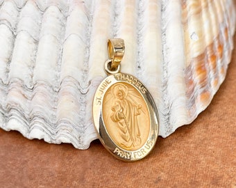 14KT Yellow Gold St Jude Thaddeus Patron Saint of Hope Oval Medal Pendant Charm NEW Polished 18MM