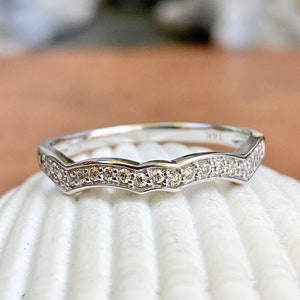 14KT White Gold 1/8 CT Diamond Wave Wedding Band Ring Anniversary Right Hand Band Size 7