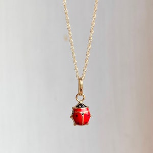 14KT Yellow Gold Mini Red Ladybug Pendant Chain Necklace NEW Various Lengths Good Luck or Pendant Only