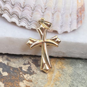 10KT Yellow Gold Small Reversible Polished Crucifix Cross Pendant Charm Textured NEW 2 Sided