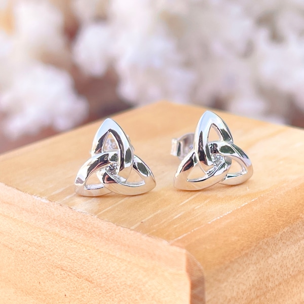 Sterling Silver Polished Celtic Trinity Knot Post Stud Earrings 10mm Size