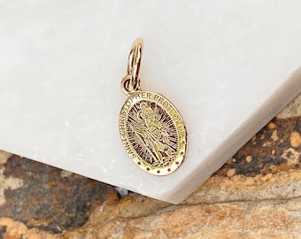10KT Gelbgold Satin, Vintage-Lihe MINI St Christopher Schutzpatron der Reisenden Oval Medaille Anhänger Charme NEU Unisex