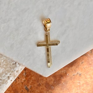 10KT Yellow Gold Small Diamond-Cut Shadow Cross Pendant Charm Textured NEW image 4