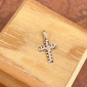 14KT Yellow Gold + Rose Gold Diamond-Cut Detailed Small Cross Pendant Charm 14mm