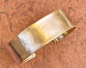 14KT Yellow Gold Hammered Textured Open-Ended Cuff Bangle Bracelet NEW 19mm