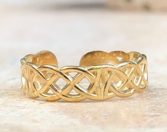 14KT Gelbgold keltischer Knoten TOE Ring Einstellbar Weave NEUE STYLE