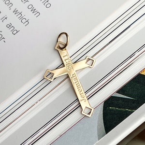 10KT or 14KT Yellow Gold Jeremiah 29:11 Script Small Cross Pendant Charm NEW 1&quot; Length