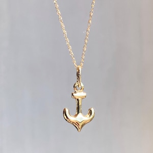 14KT Yellow Gold 3D Hollow Mini Anchor Pendant Charm Necklace Symbol of Hope/ Good Luck or Pendant