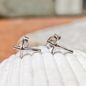 14KT White Gold Petite Mini Abstract Cross Post Stud Earrings NEW