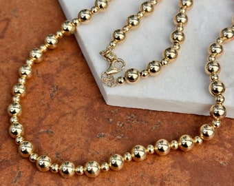 Estate Vintage 14KT Yellow Gold Beaded Ball Link Chain Necklace 18”Length