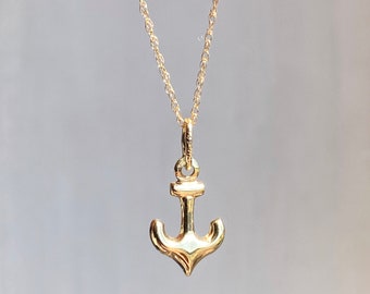 14KT Yellow Gold 3D Hollow Mini Anchor Pendant Chain Necklace NEW Symbol of Hope/ Good Luck Various Lengths
