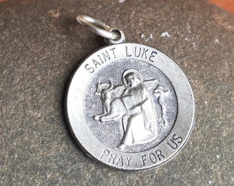 Sterling Silver Antiqued St Luke Patron Saint of Doctors Round Medal MEDIUM Size Pendant Charm NEW Unisex