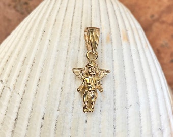 14KT Yellow Gold Solid 3D Guardian Baby Angel Small Pendant Charm NEW