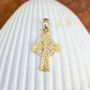 14KT Yellow Gold Mini Celtic Irish Scottish Cross with Eternity Circle Pendant Charm Shiny NEW Unisex