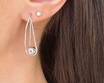 Sterling Silver Polished Threader Wire + Ball Contemporary Dangle Drop Earrings NEW Modern Design