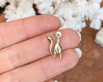 10KT Yellow Gold Italian Mano Cornuto + Horn Corno Pendant Charms SET Small Sizes