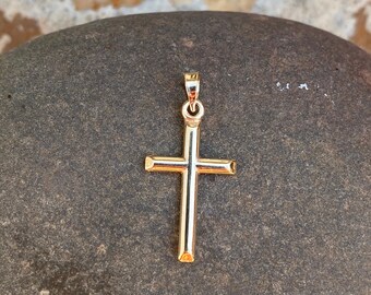 14KT Yellow Gold Cross Pendant Charm NEW Small Lightweight Shiny Plain Bail Unisex