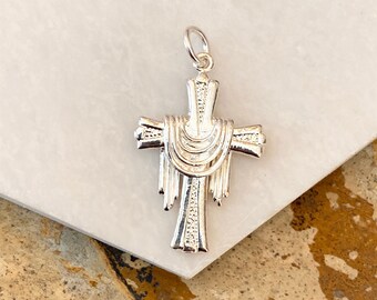 Sterling Silver Polished Draped Cross Small Pendant Charm NEW Unisex Design