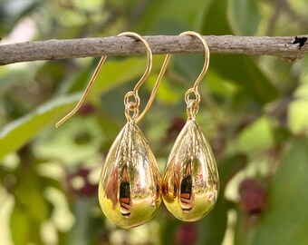 14KT Geel Goud Gepolijst 3D Teardrop Dangle Ear Wire Hook Oorbellen NIEUW Drop Hollow