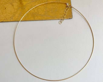 18KT Yellow Gold 1mm Neck Wire Weave Chain Omega Collar Necklace NEW 16", 18" Adjustable Length