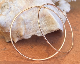 Rose Gold-FILLED Polished Thin Tube Endless Hoop Earrings NEW Medium Size 50MM