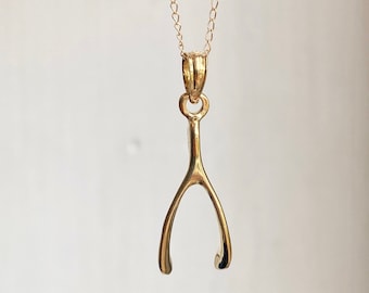 10KT Yellow Gold Solid Wishbone Good Luck Small Pendant Charm NEW No chain