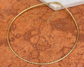 14KT Yellow Gold 2mm Diamond-Cut Twisted Collar Round Necklace NEW 16"-18" Adjustable Statement Collar