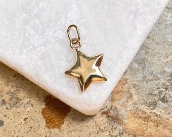 14KT Yellow Gold 3D Puffed Star Pendant Charm NEW Small Size 18MM