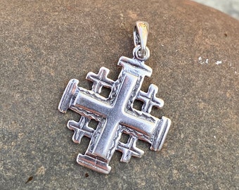 Sterling Silver Antiqued Jerusalem Crusader Cross Pendant NEW Unisex 29MM Reversible