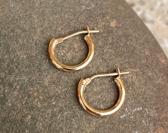 14KT Yellow Gold Shiny MINI Half Hoop Earrings NEW 8MM Size TINY Size