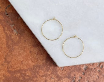 14KT Yellow Gold Hoop Shiny Thin Endless Hoop Earrings 12MM NEW Thin Light TINY