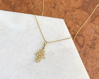 14KT Gelbgold MINI Filigrane Kabbalah Hand von Fatima Hamsa Chamseh Anhänger Kette Halskette NEU Verschiedene Längen oder Anhänger Nur