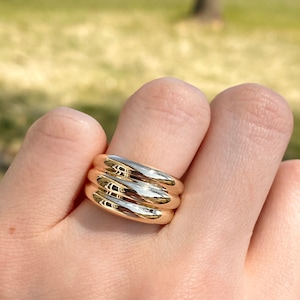 14KT Yellow Gold Ribbed Design Wide Cigar Band Ring Dome Size 6 Chunky Large Estate