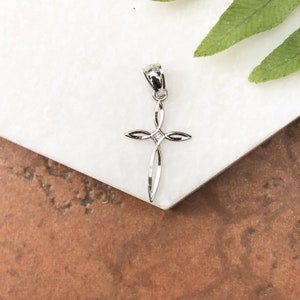 14KT White Gold Small Baby Sized Cross Pendant Charm Diamond Cut NEW TINY