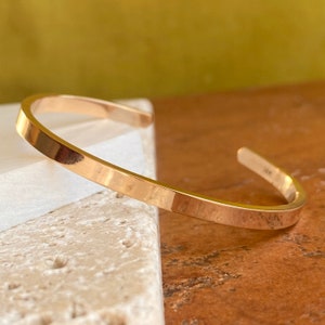 14KT Gelbgold Solid 4 mm Open Cuff Armreif Armband Modern