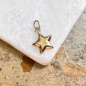 14KT Yellow Gold 3D Puffed Star Pendant Charm NEW Small Size 18MM