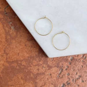 14KT Yellow Gold Hoop Shiny Thin Endless Hoop Earrings 12MM NEW Thin Light TINY