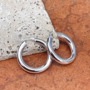 Sterling Silver Polished 5mm Tube Hoop Earrings NEW Classic Style Medium Size 32mm