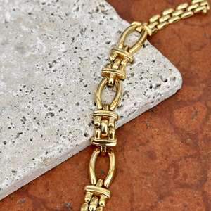 14KT Yellow Gold Panther and Oval Link Wide Chain Bracelet Heavy Flat 6.75” NEW Shiny Finish