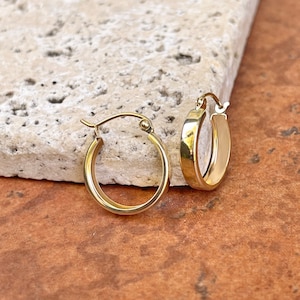 10KT Yellow Gold Round Squared Edge Small Size Hoop Earrings NEW 15MM
