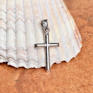 10KT White Gold Polished Plain Cross Charm NEW Small Lightweight Shiny Bail 19MM