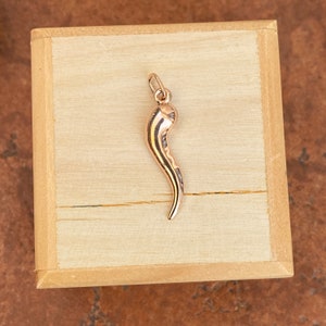 Ciondolo &quot;Cornicello&quot; in oro rosa 14KT con corno italiano, misura PICCOLO, 25 MM, buona fortuna