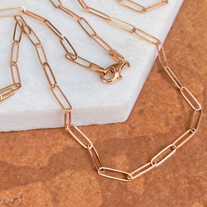 14KT Rose Gold 2.6MM Paper Clip Chain Open Link Necklace NEW Various Lengths Available