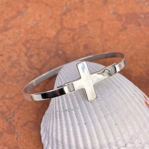 Sterling Silver Polished Sideways Cross Bangle Bracelet NEW Stacking Bangle 7.25"