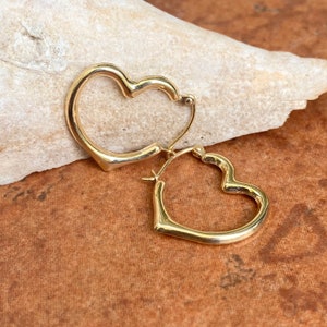 10KT Yellow Gold Polished Open Heart Hoop Design Style Earrings NEW Medium Size 22mm