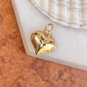 Pendentif coeur soufflé 3D en or jaune 14 carats brillant taille diamant NEUF Petit 11 mm